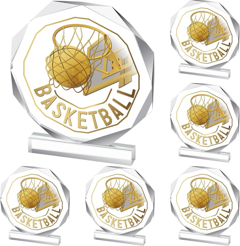 Anglechic 6 Pack Sports Trophy Acrylic Award Medals 4.72 x 4.72 Inch Sports Contest Trophies Bulk Plaques Team Prize Gift Trophies for Competition - Image 1